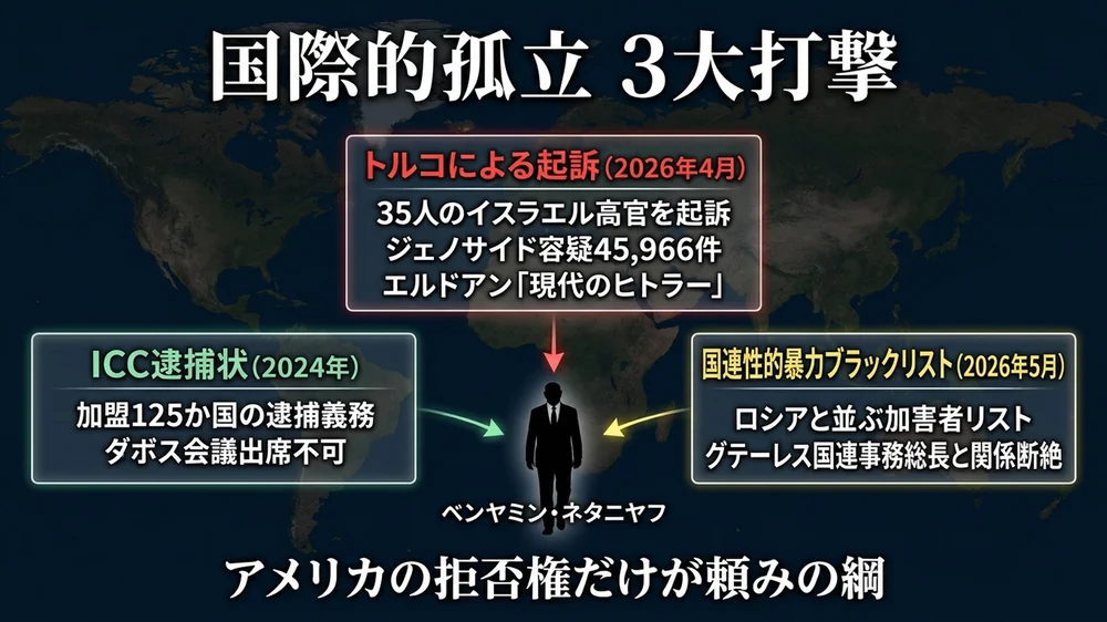 ネタニヤフへのICC逮捕状・トルコによる起訴・国連ブラックリストの3大打撃