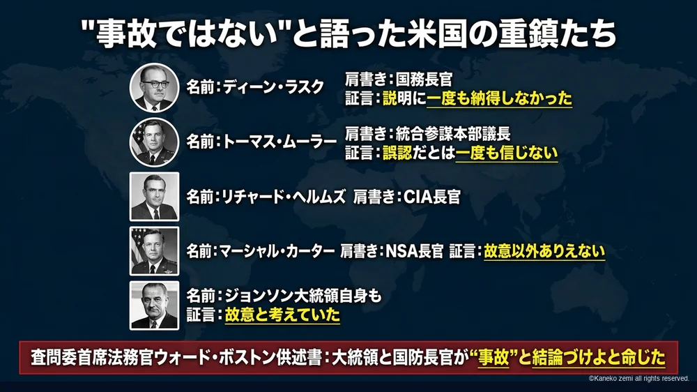 米政府中枢の重鎮達が事故ではないと語った証言の数々