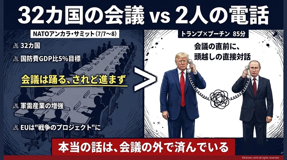 32カ国の会議 vs 2人の電話