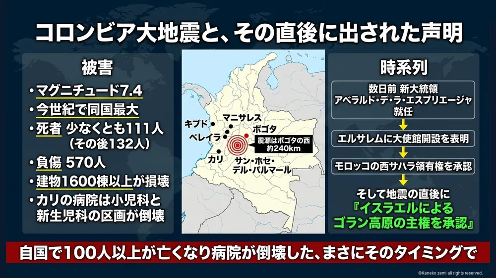 コロンビア大地震と、その直後に出された声明