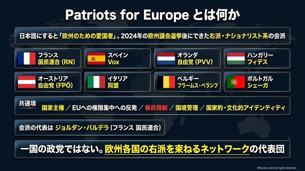 Patriots for Europeの構成政党と会派の説明