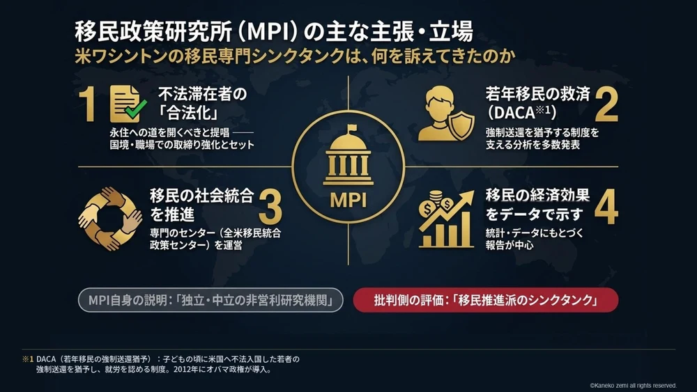 移民政策研究所(MPI)の主な主張・立場