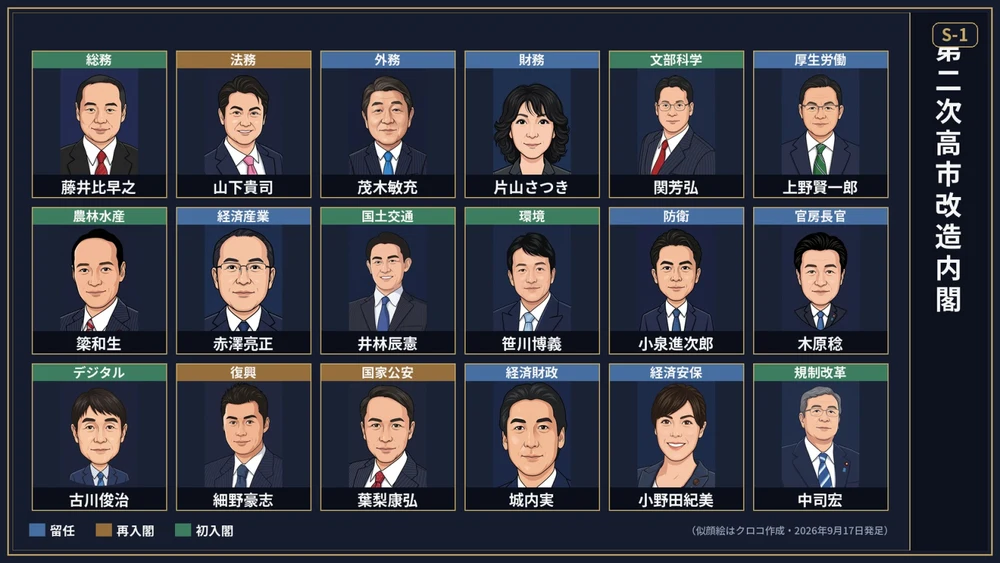 第2次高市改造内閣の顔ぶれ