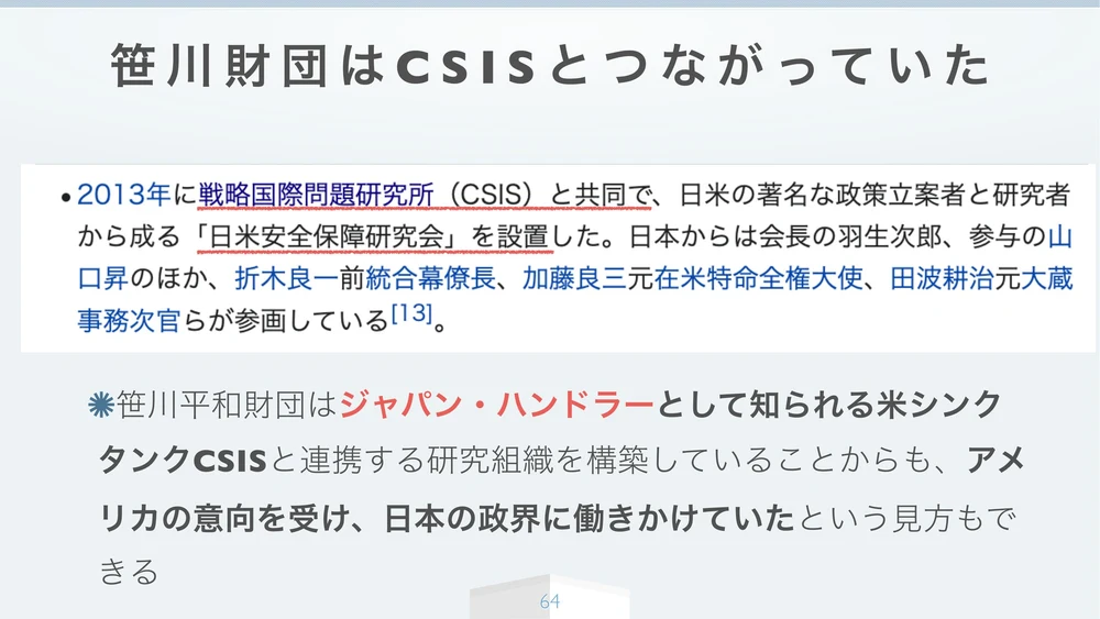 笹川財団はCSISとつながっていた