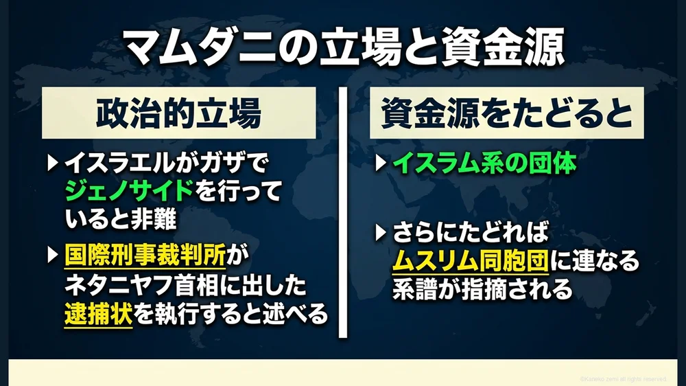 マムダニの立場と資金源