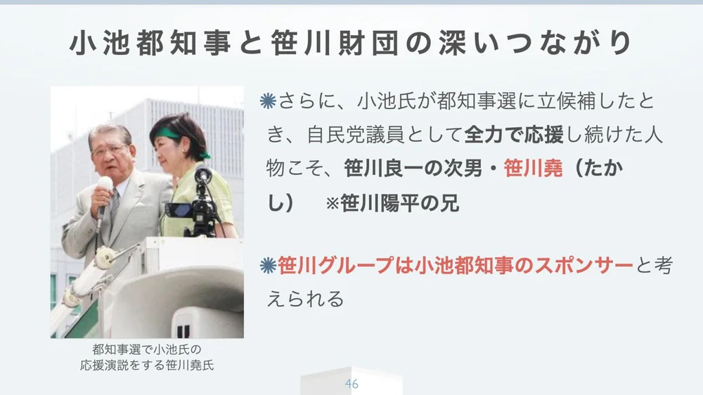 小池都知事と笹川財団の深いつながり