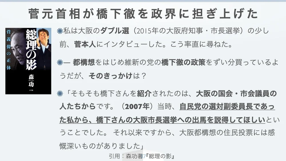 菅元首相が橋下徹を政界に担ぎ上げた